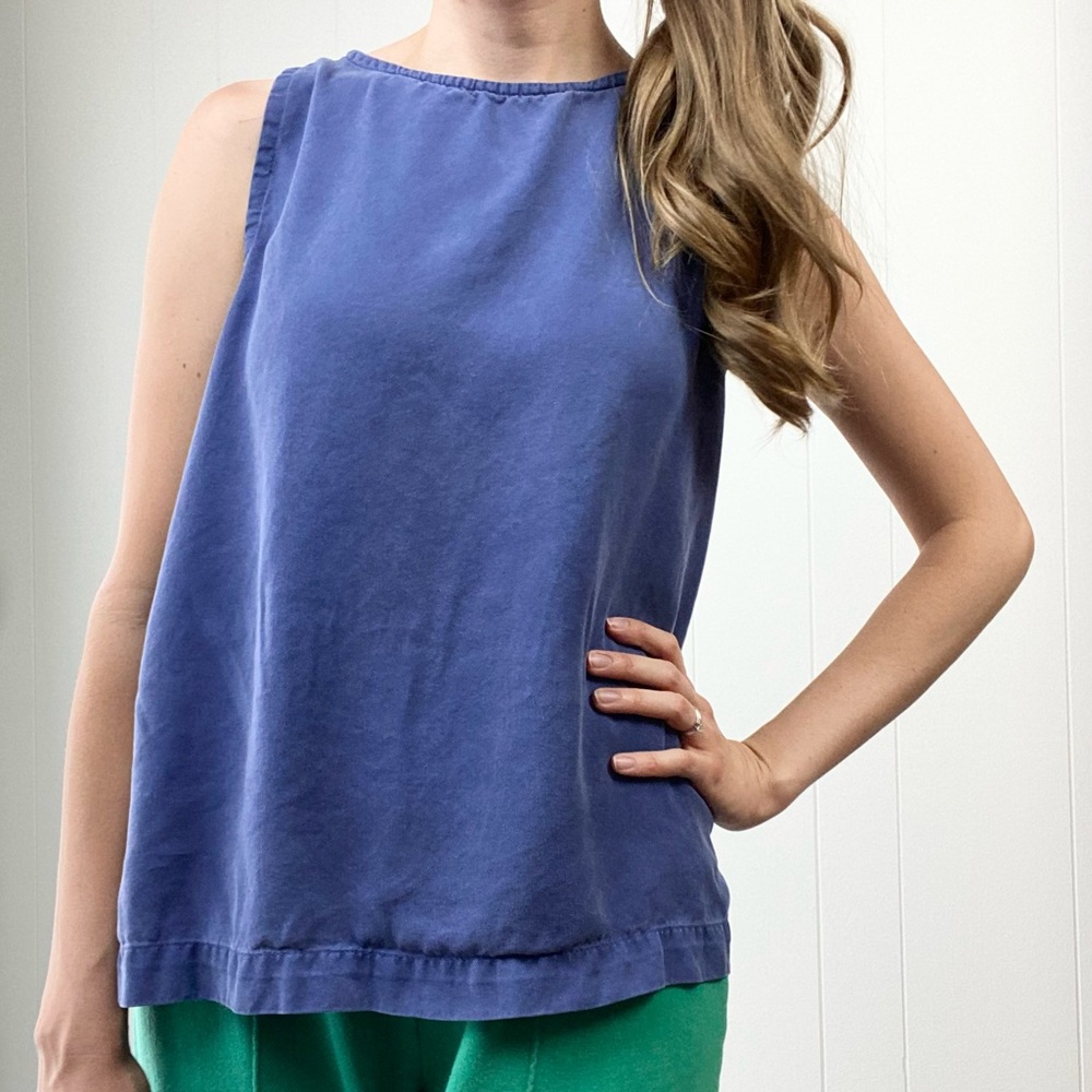 Vintage 90s Zack Blue Indigo Sleeveless Crew Neck Tencel Top Size Large